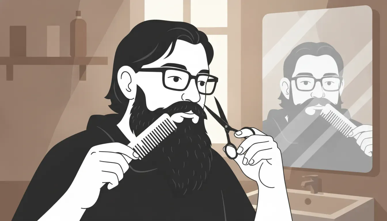 How to trim a beard with a comb and scissors for cheek-line and mustache control