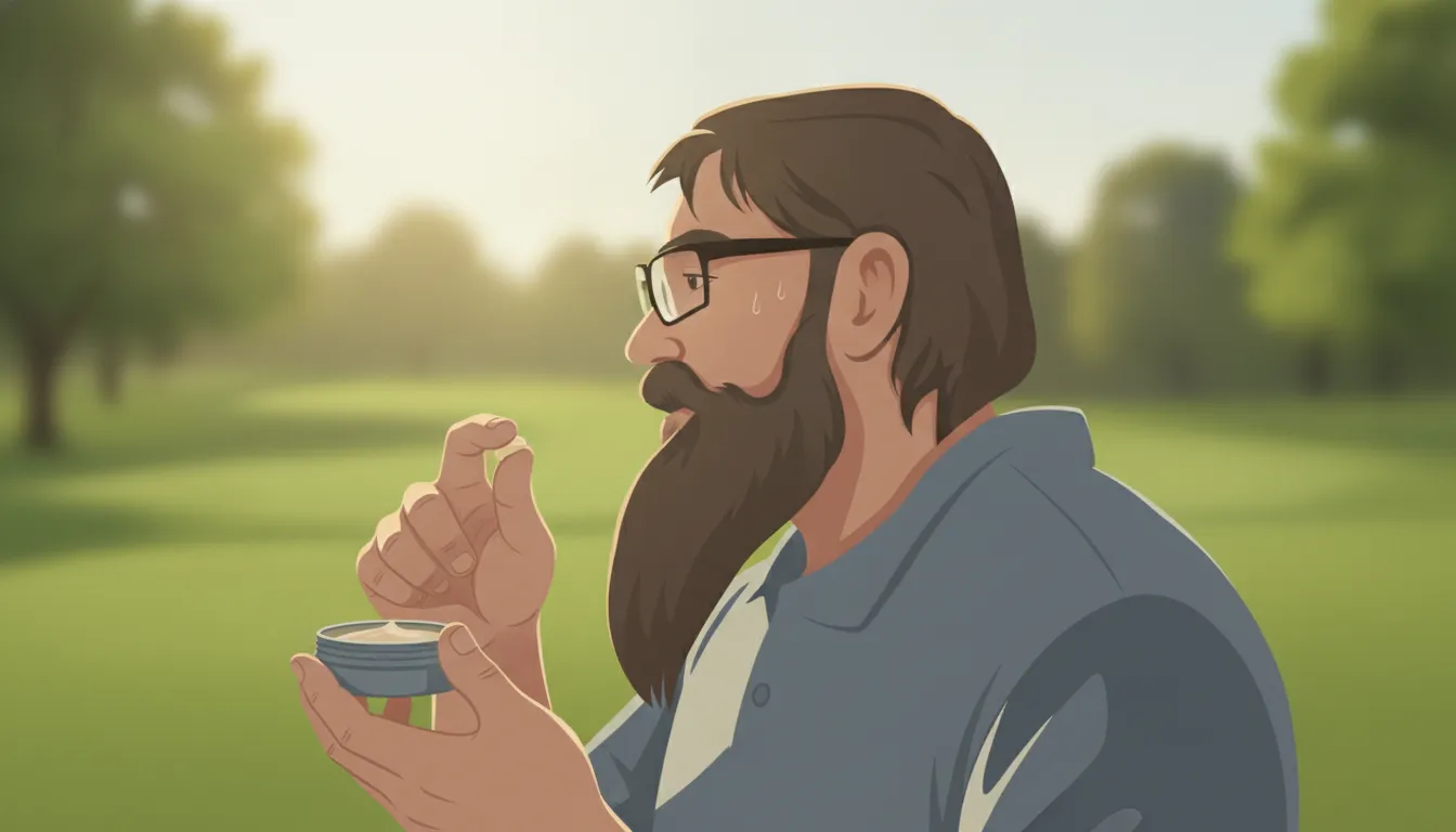 Man applying beard balm after drying his beard