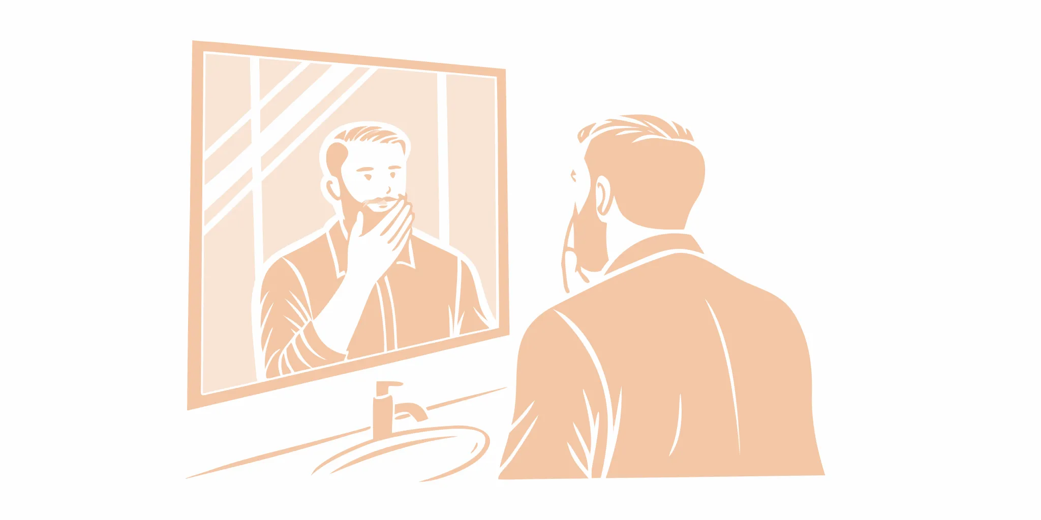 Man applying tallow beard balm to his beard in bright bathroom light