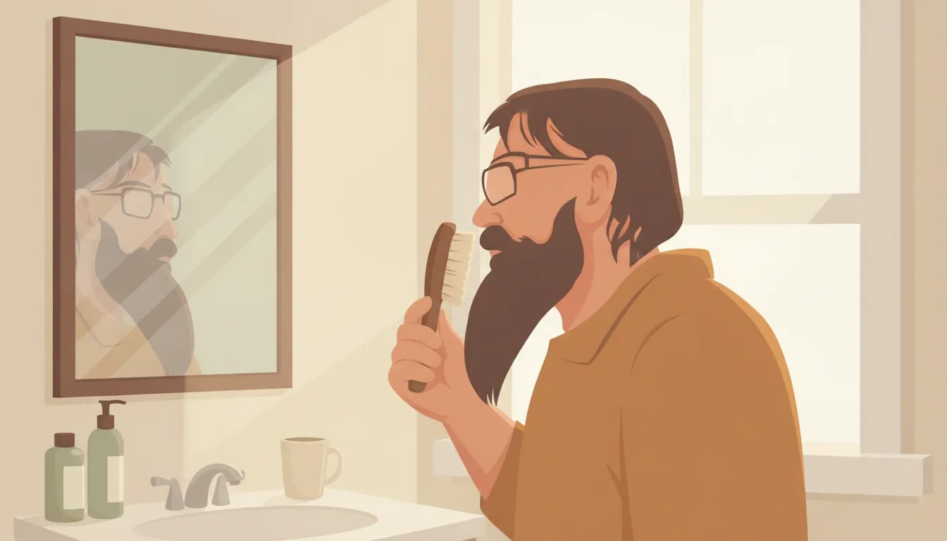 Man brushing and shaping his beard with a beard brush for a fuller look