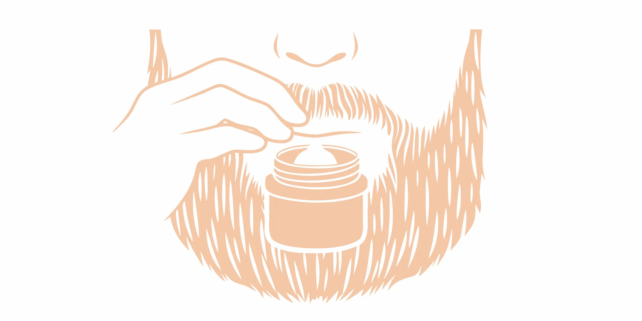 Amber-colored Sandalwood Bourbon beard balm being scooped from a dark glass jar on a wooden surface