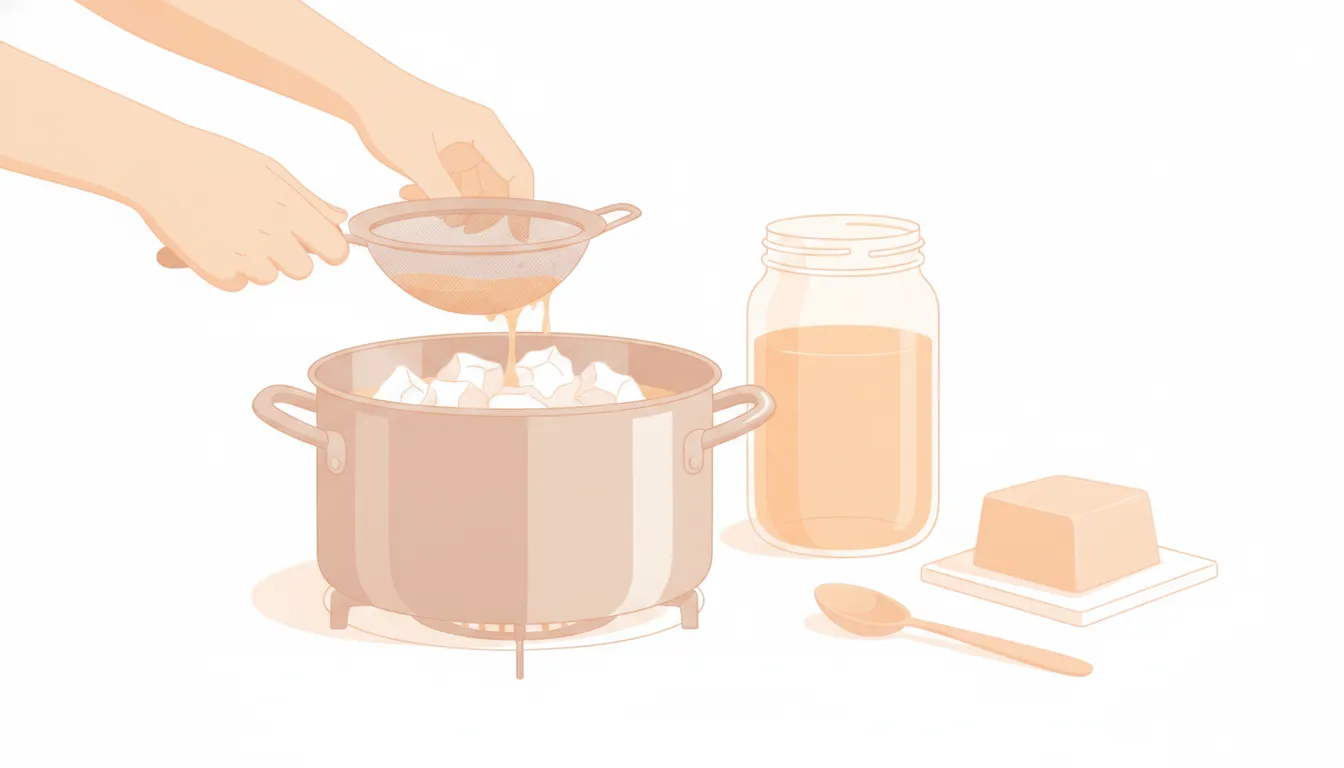 Beef suet being rendered and filtered into usable tallow