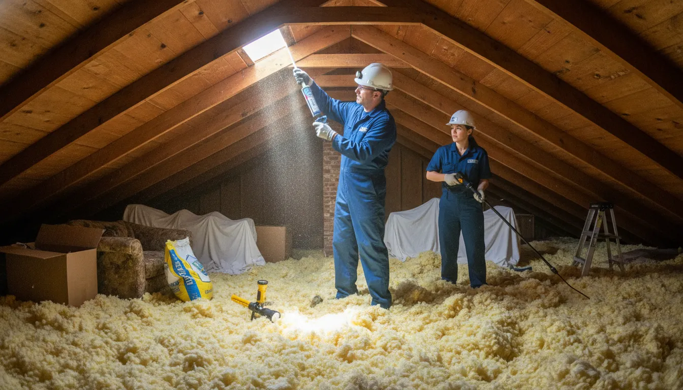Pest professional inspecting a Colorado attic for signs of mice