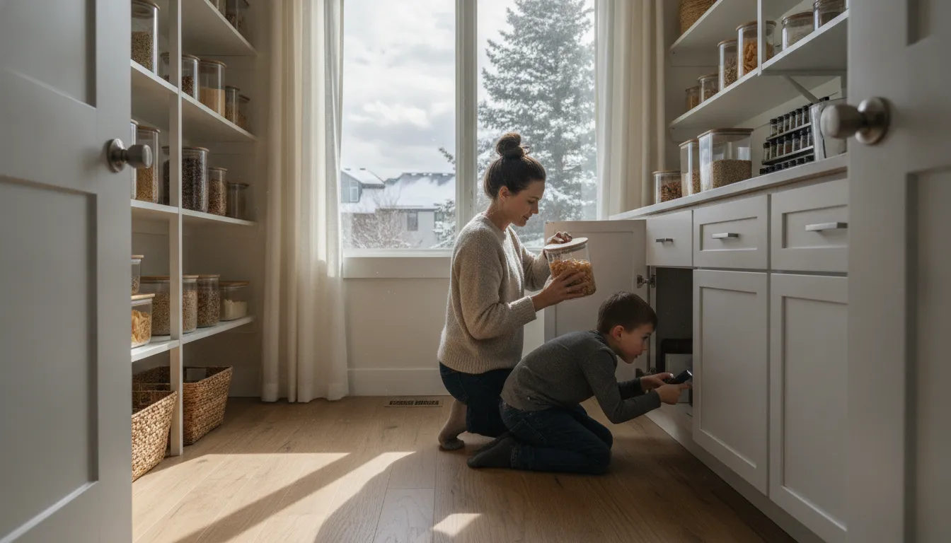 Colorado homeowner storing food securely to help prevent mice in winter