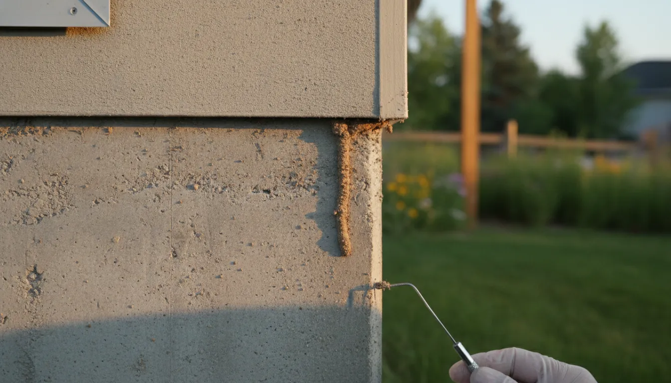Termite shelter tube along a Colorado home foundation