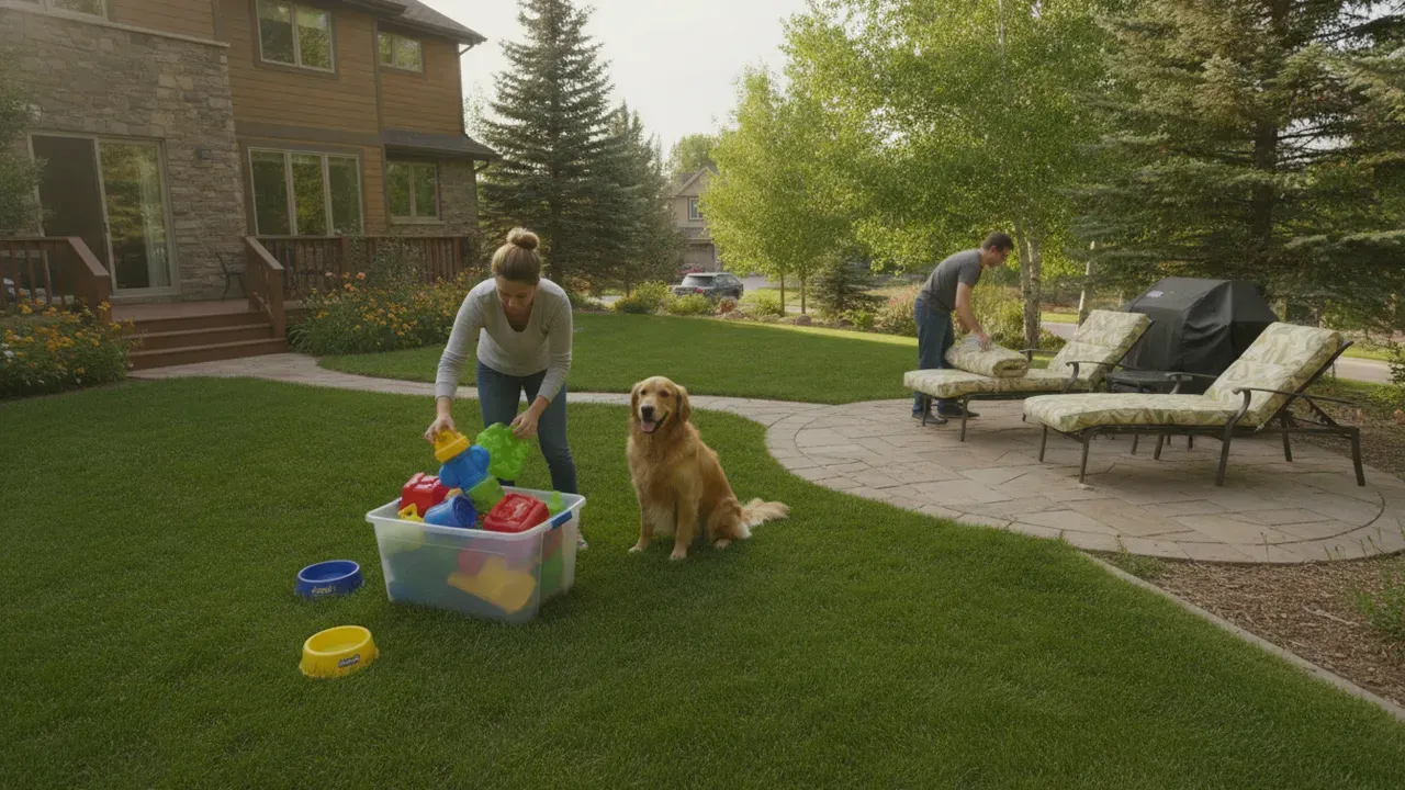 Family preparing a Colorado backyard safely before professional wasp treatment