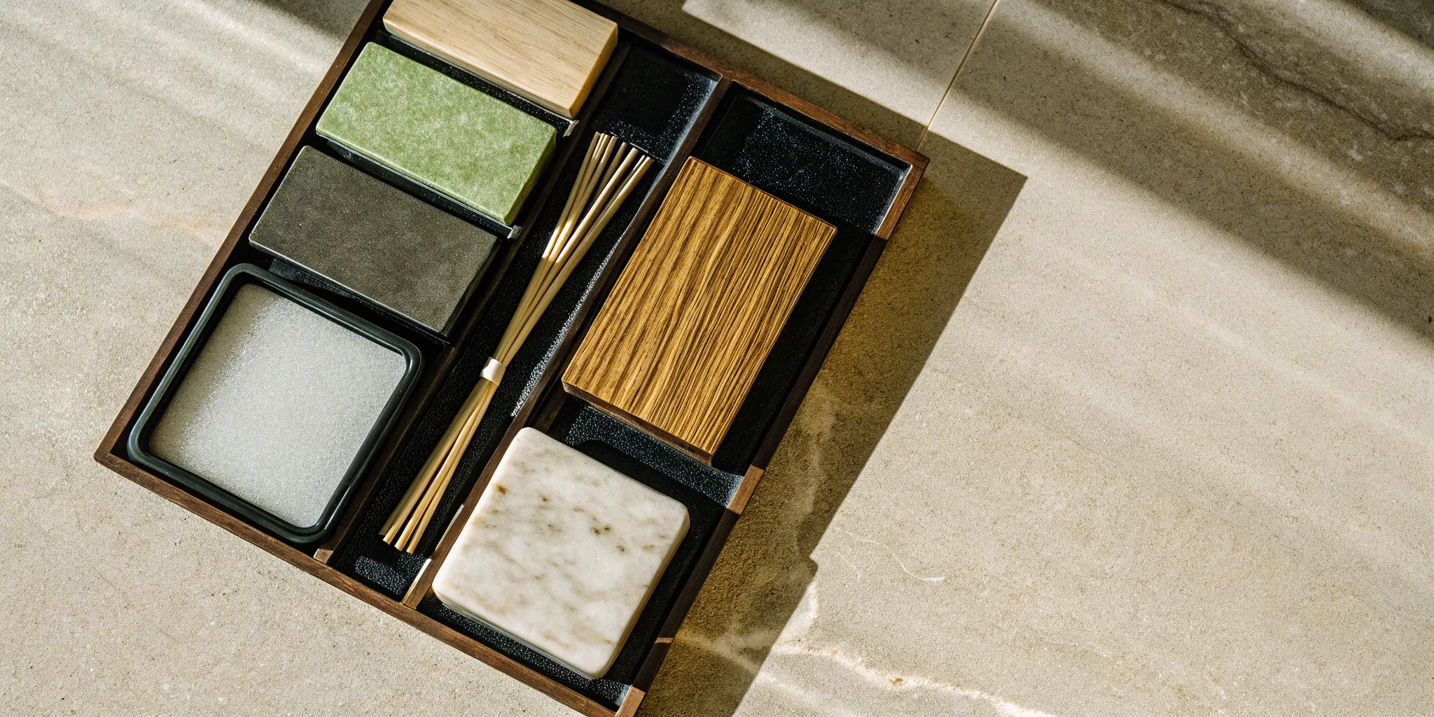 Wood stone and metal materials used for organic car scents