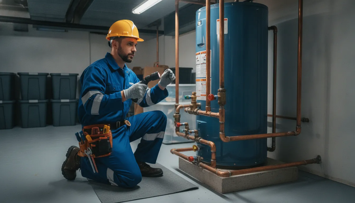 Licensed plumber inspecting residential pipes before a Detroit repair
