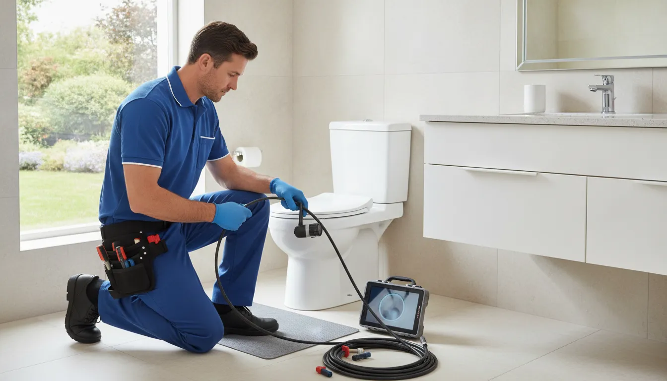 Plumber inspecting a residential drain in West Bloomfield