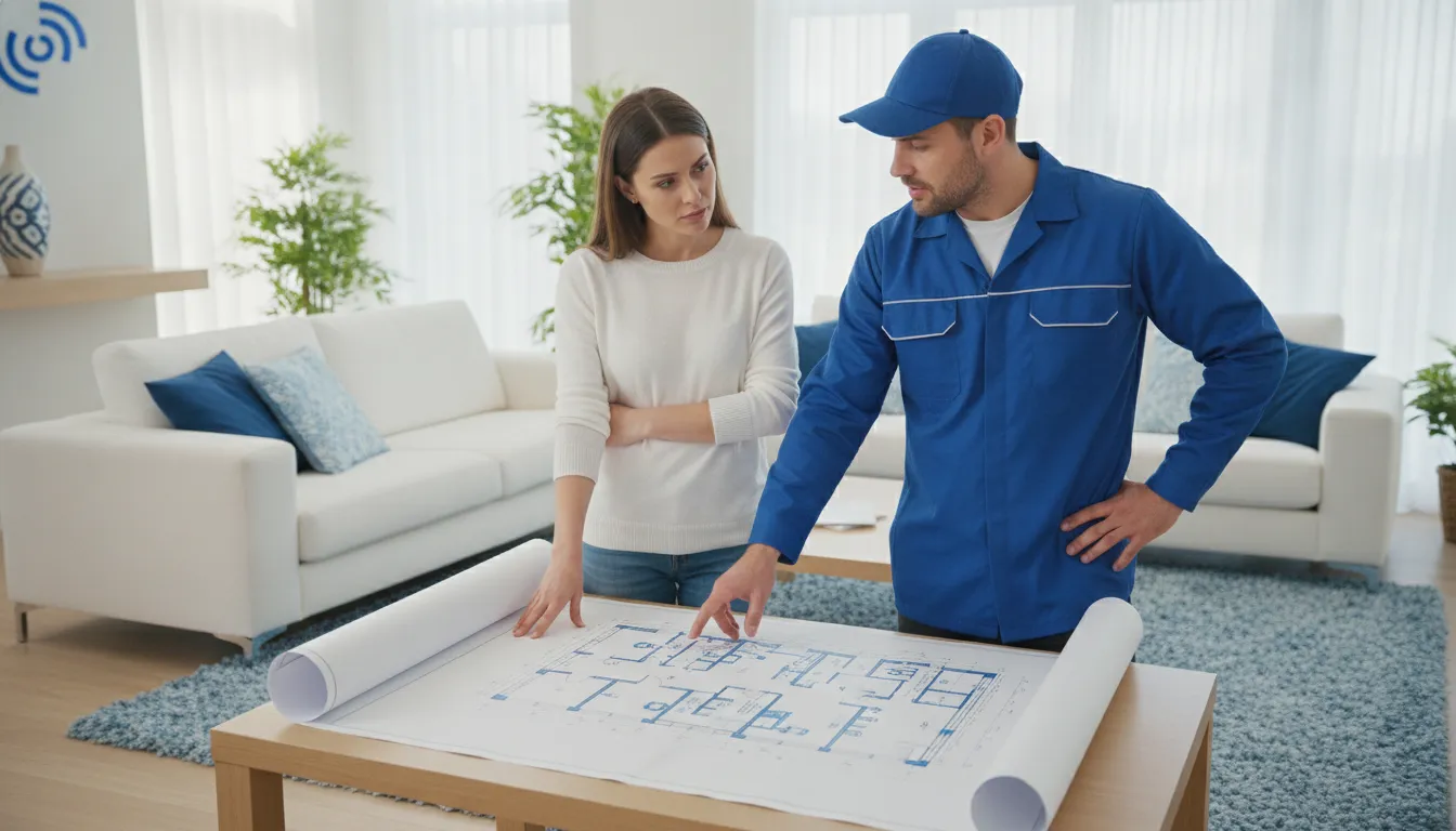 Plumber discussing slab leak repair options with a homeowner