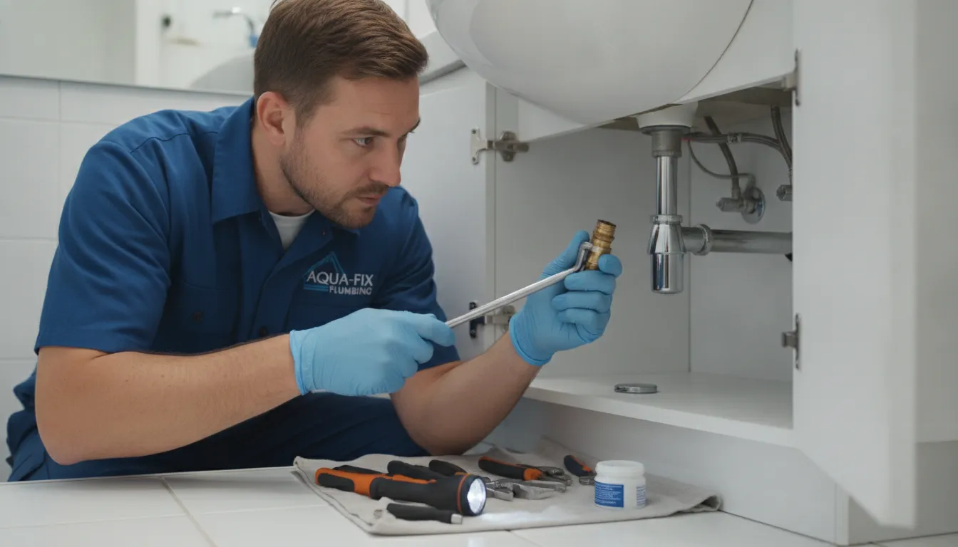 A professional plumber replacing a faucet cartridge during a leaking faucet repair