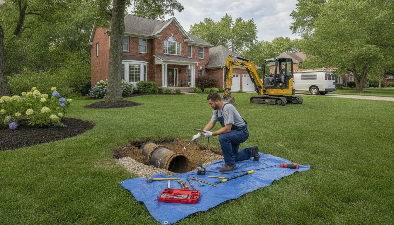 Plumber inspecting an underground sewer line before replacement in Metro Detroit