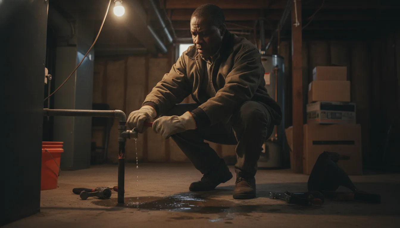 Detroit homeowner safely closing a main water shut-off valve