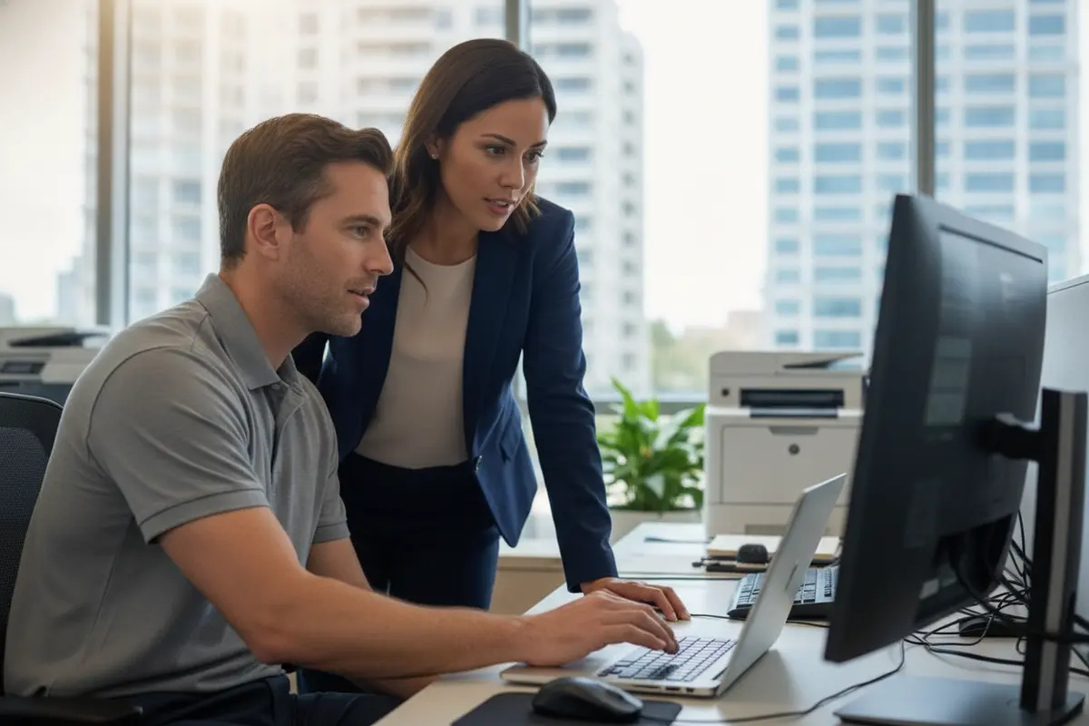 Attorney and IT professional reviewing an e-discovery preservation workflow