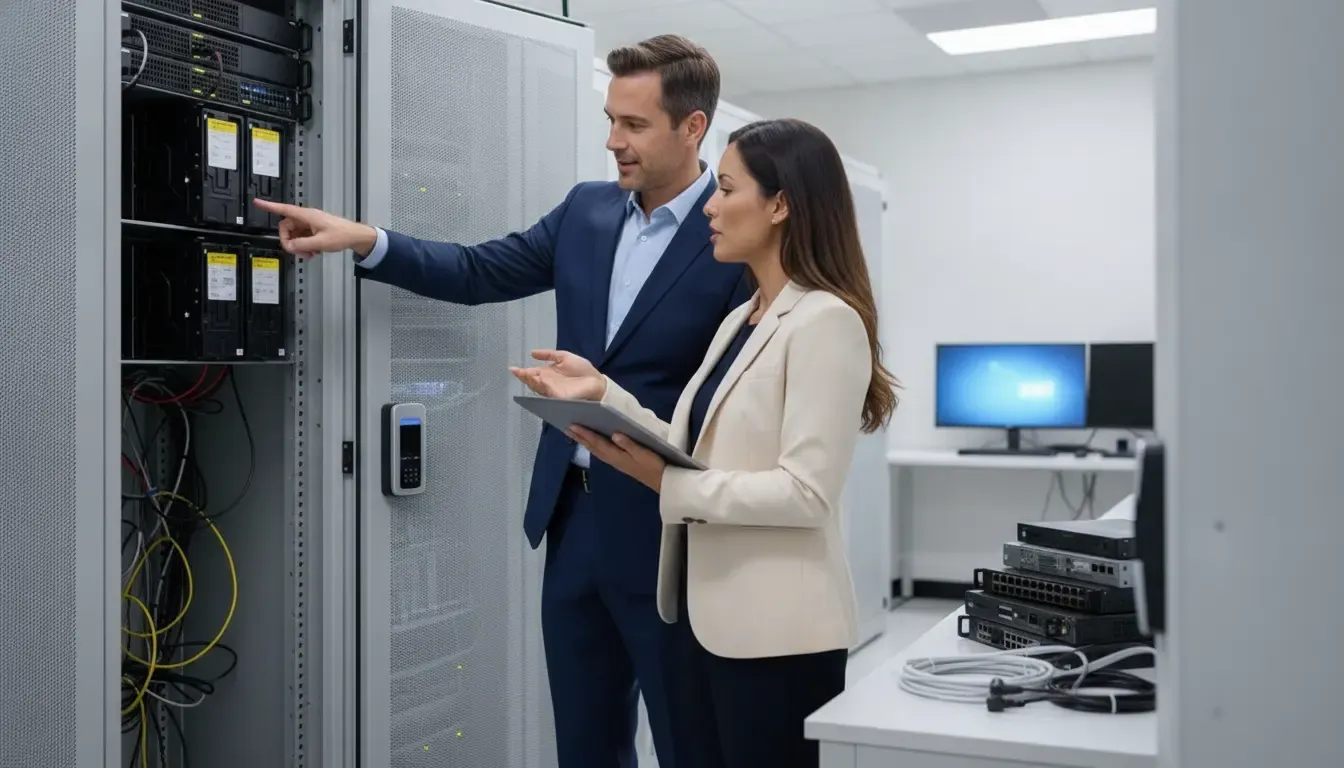 IT professional and operations manager reviewing cyber insurance controls