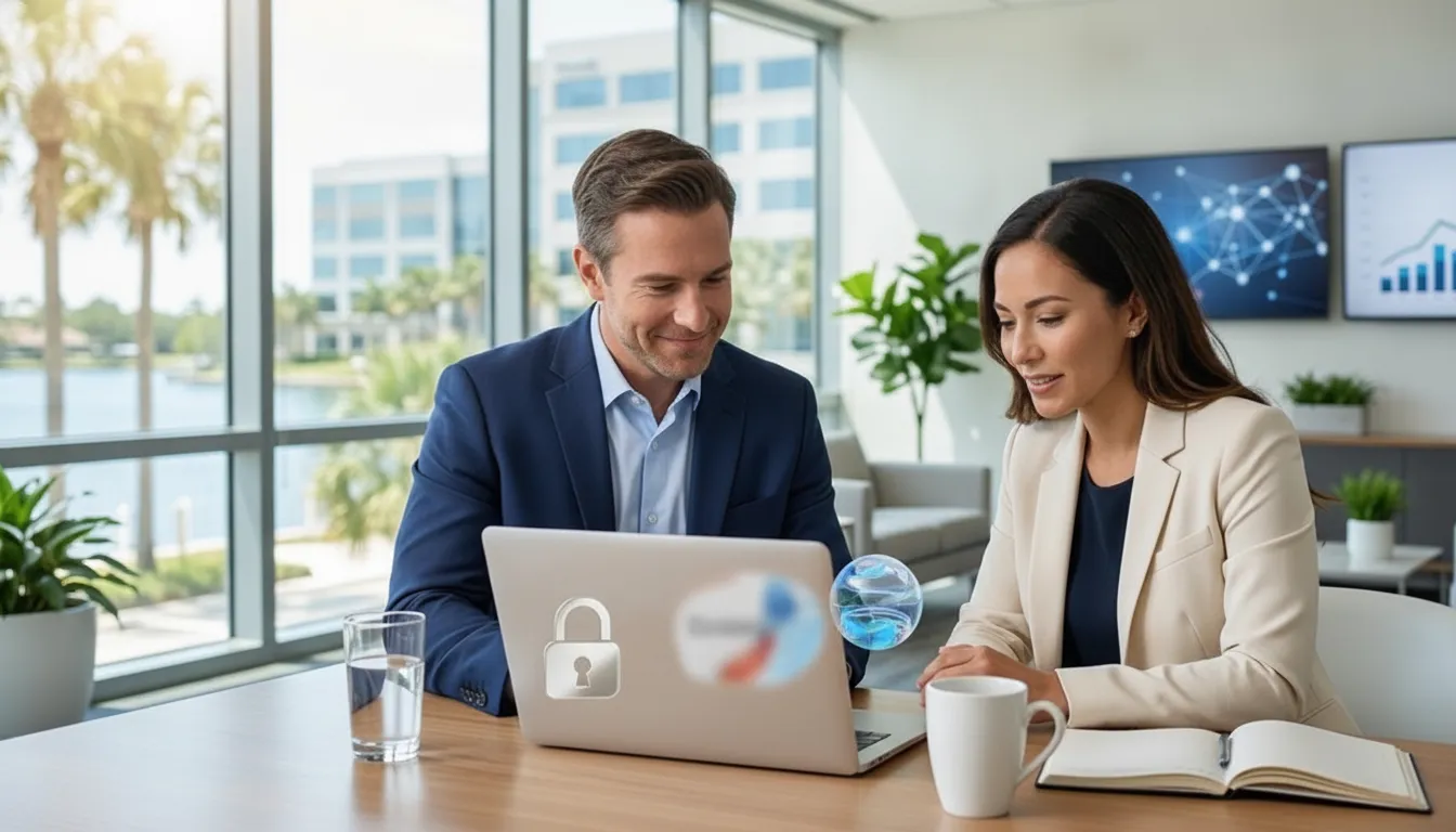 IT advisor reviewing device security and cloud access with a small business team