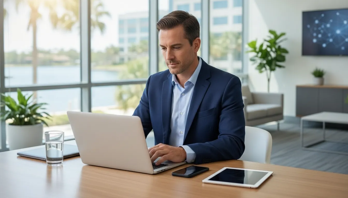 IT administrator reviewing business endpoint devices for security coverage