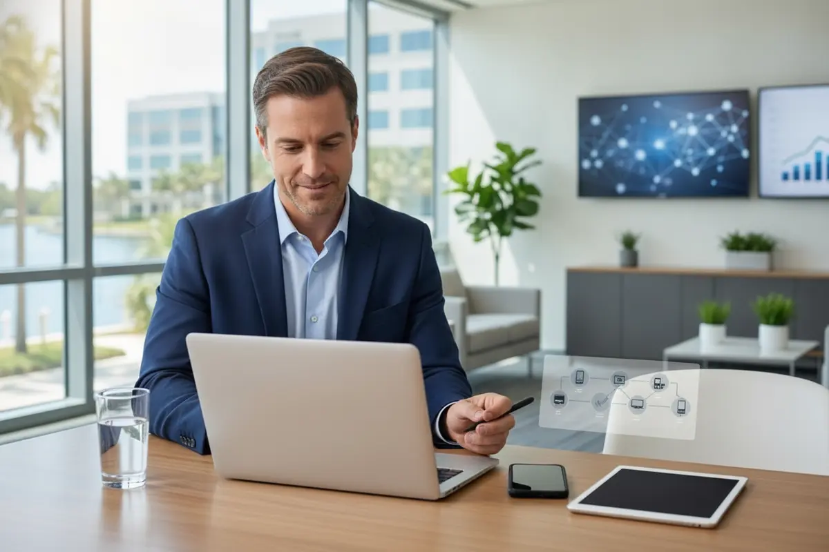 IT administrator reviewing Intune enrollment steps for a laptop and mobile device