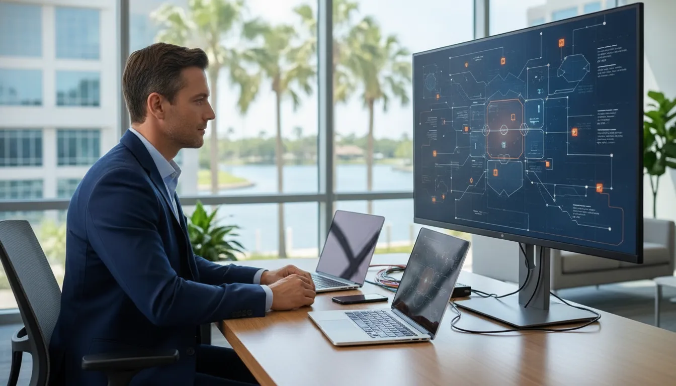 IT professional reviewing Microsoft 365 device management and cybersecurity controls