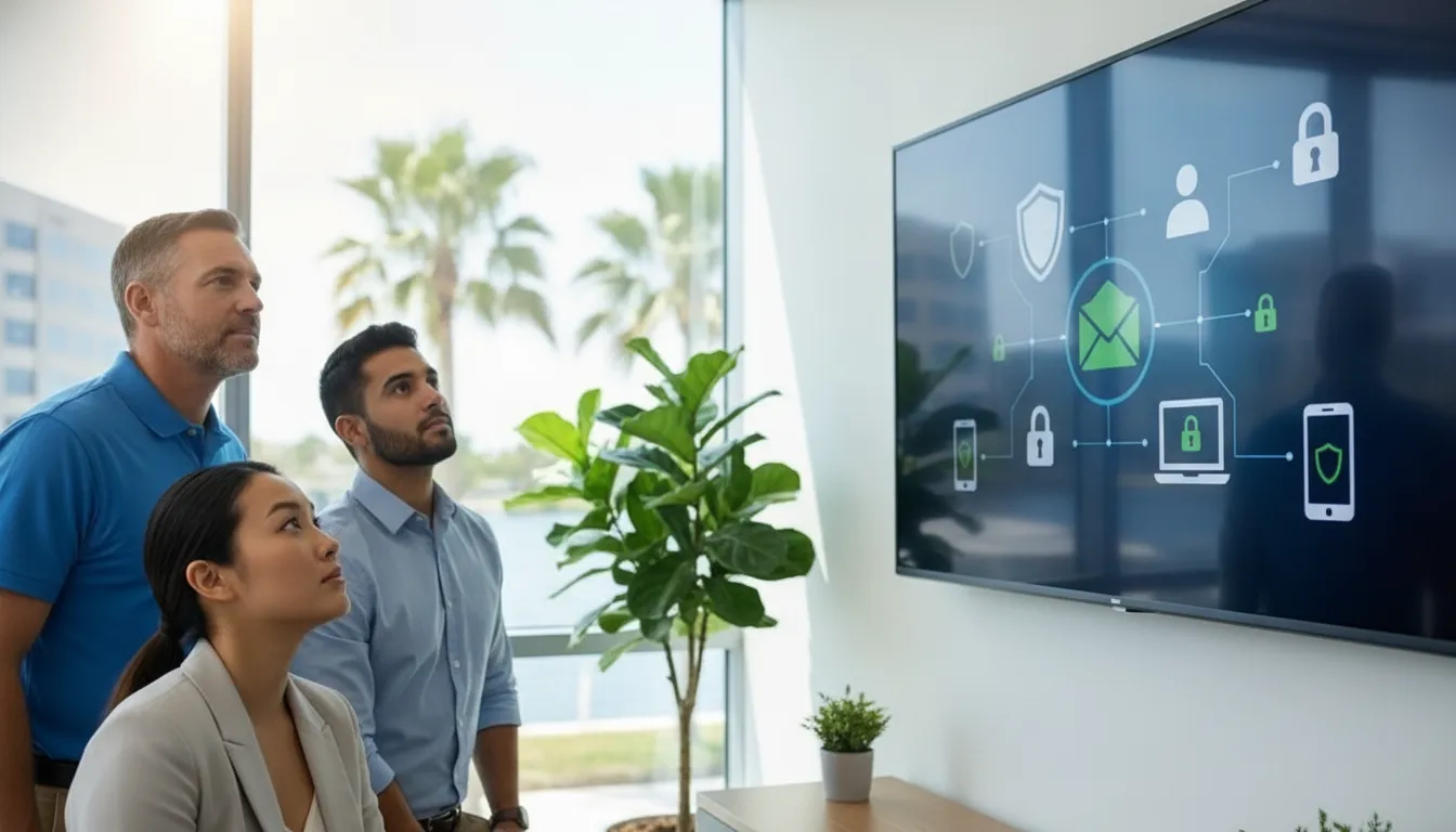IT team reviewing Microsoft 365 identity email endpoint and device security controls