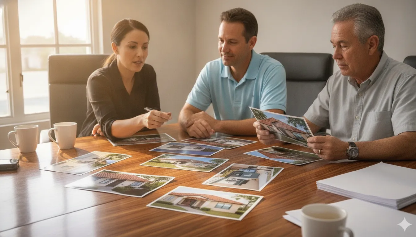 Compliance professionals reviewing a property correction plan with an owner