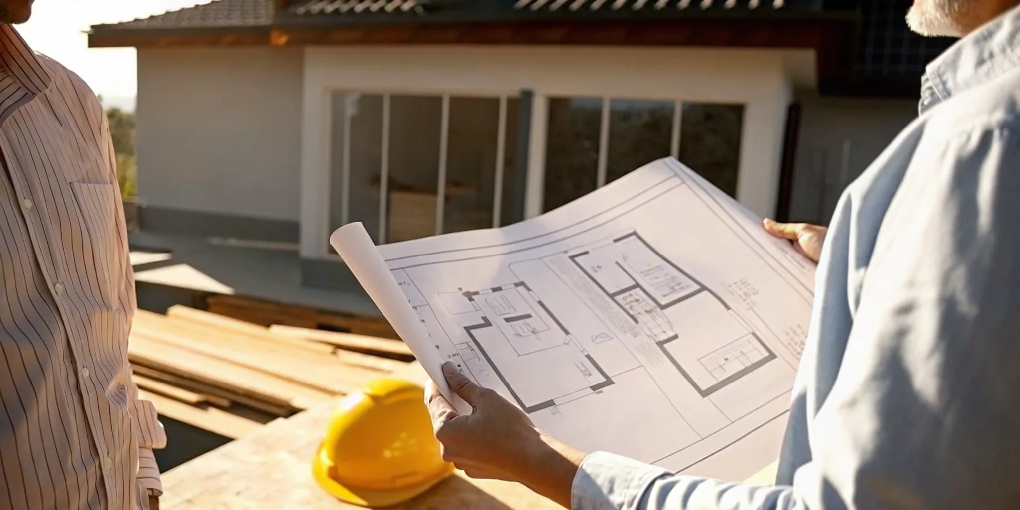 Florida permit expediting consultant reviewing construction plans with a property owner