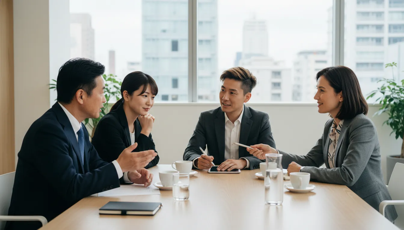 Japanese CPA firm team reviewing cross-border financial reporting