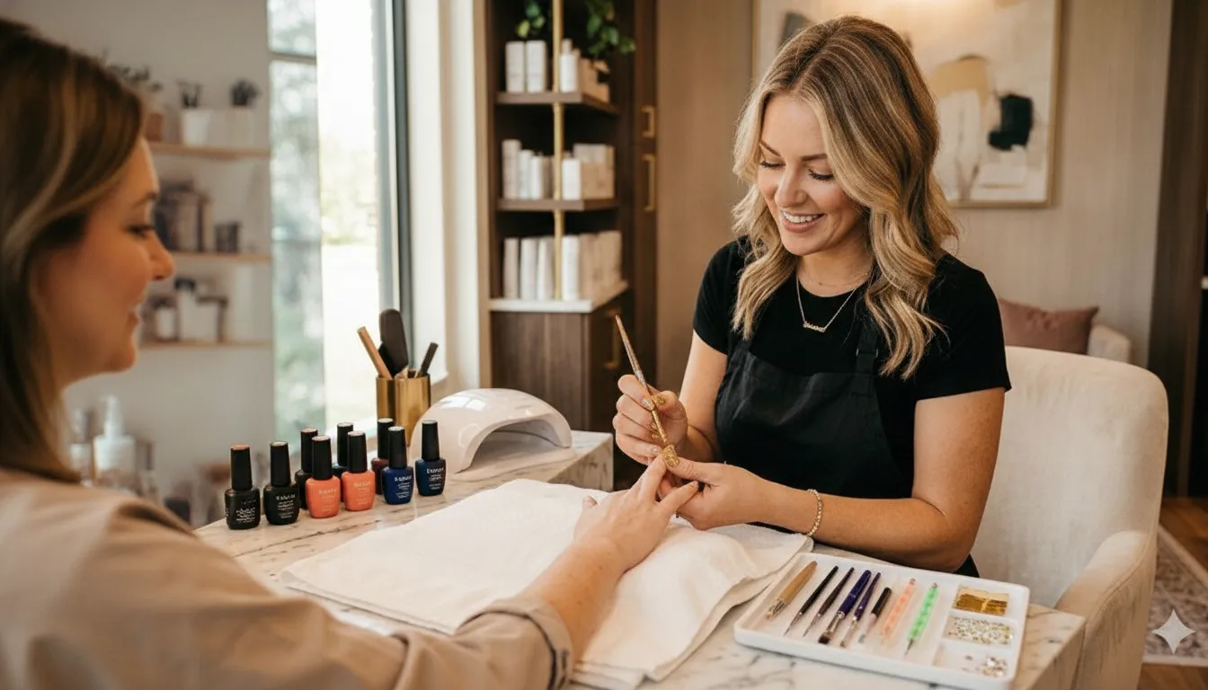 Nail professional creating a personal client experience in a private studio