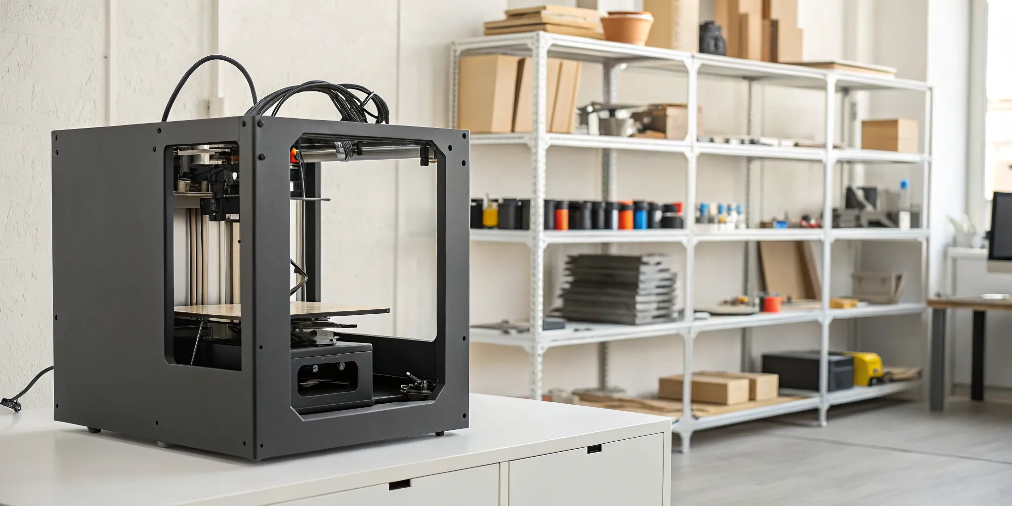 A 3D printer prototyping a custom model for a new retail fixture.