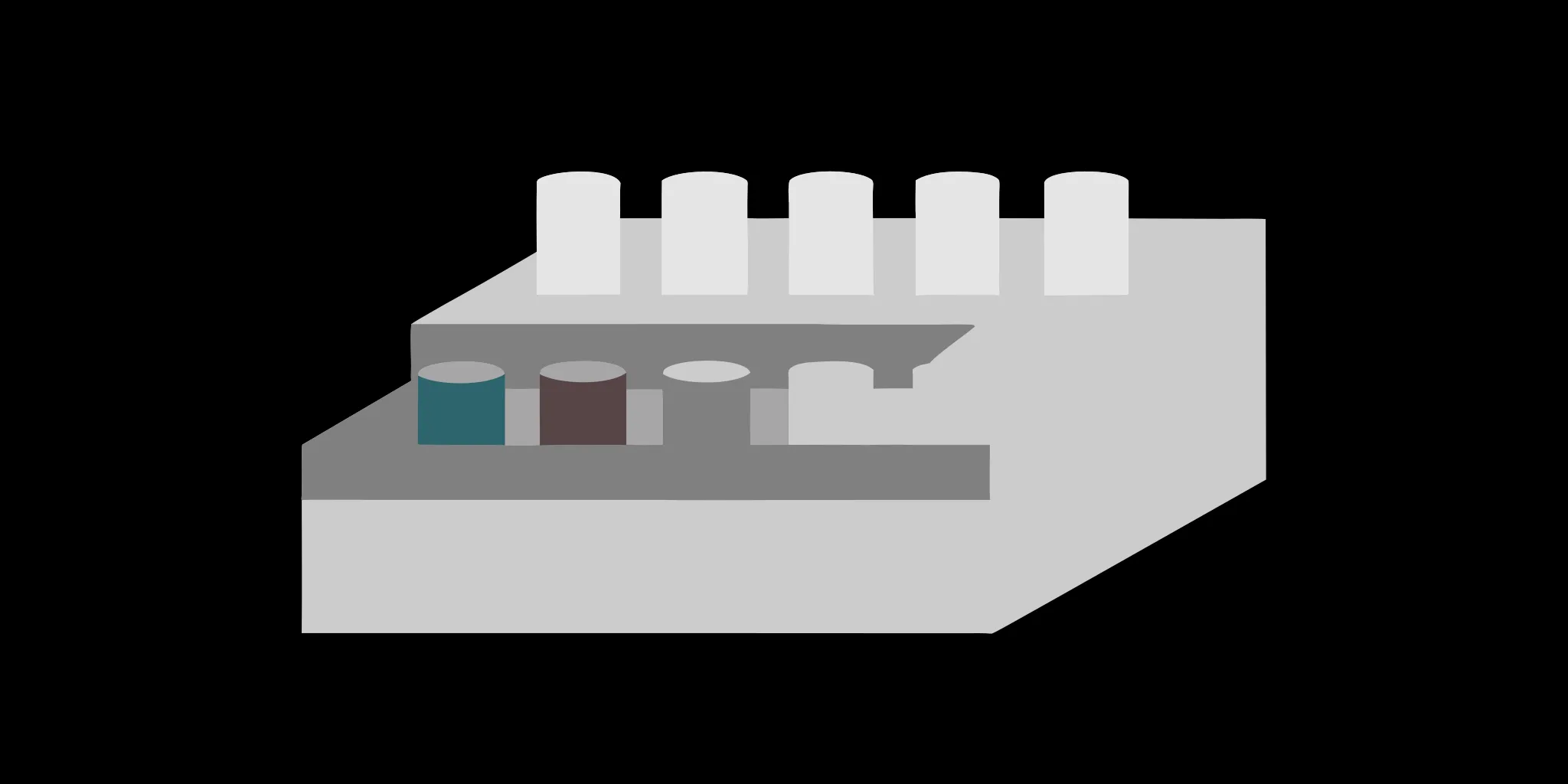 Tiered countertop displays designed to hold products and increase impulse sales at checkout.