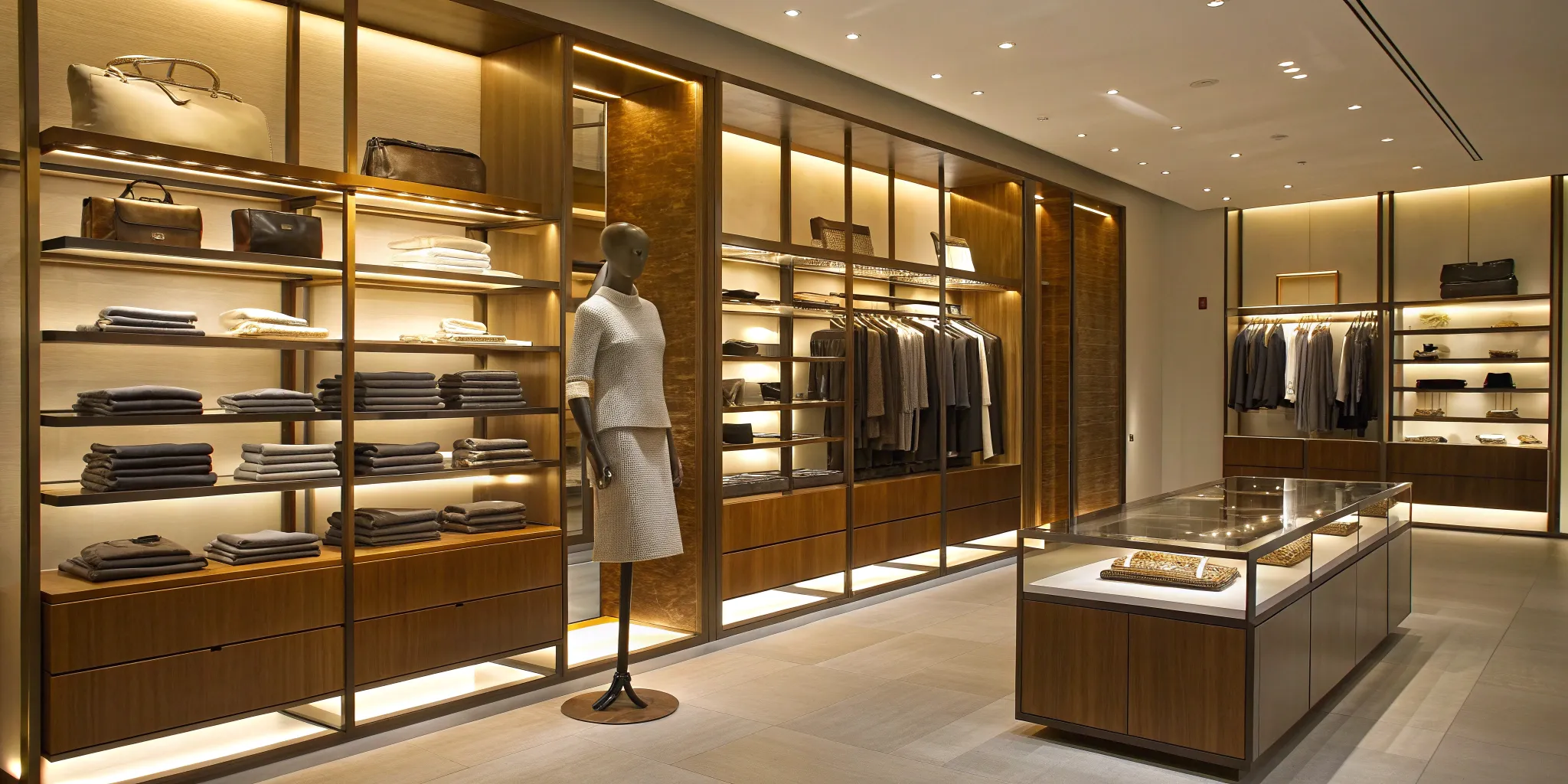 Modern retail interior design with strategic lighting and organized displays to increase sales.