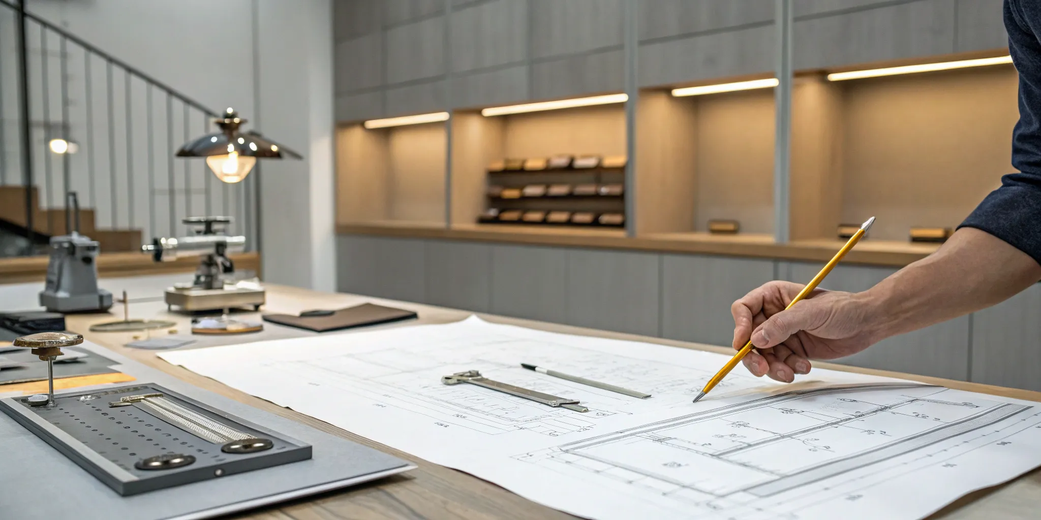 An engineer uses value engineering on technical drawings to optimize cost and function.