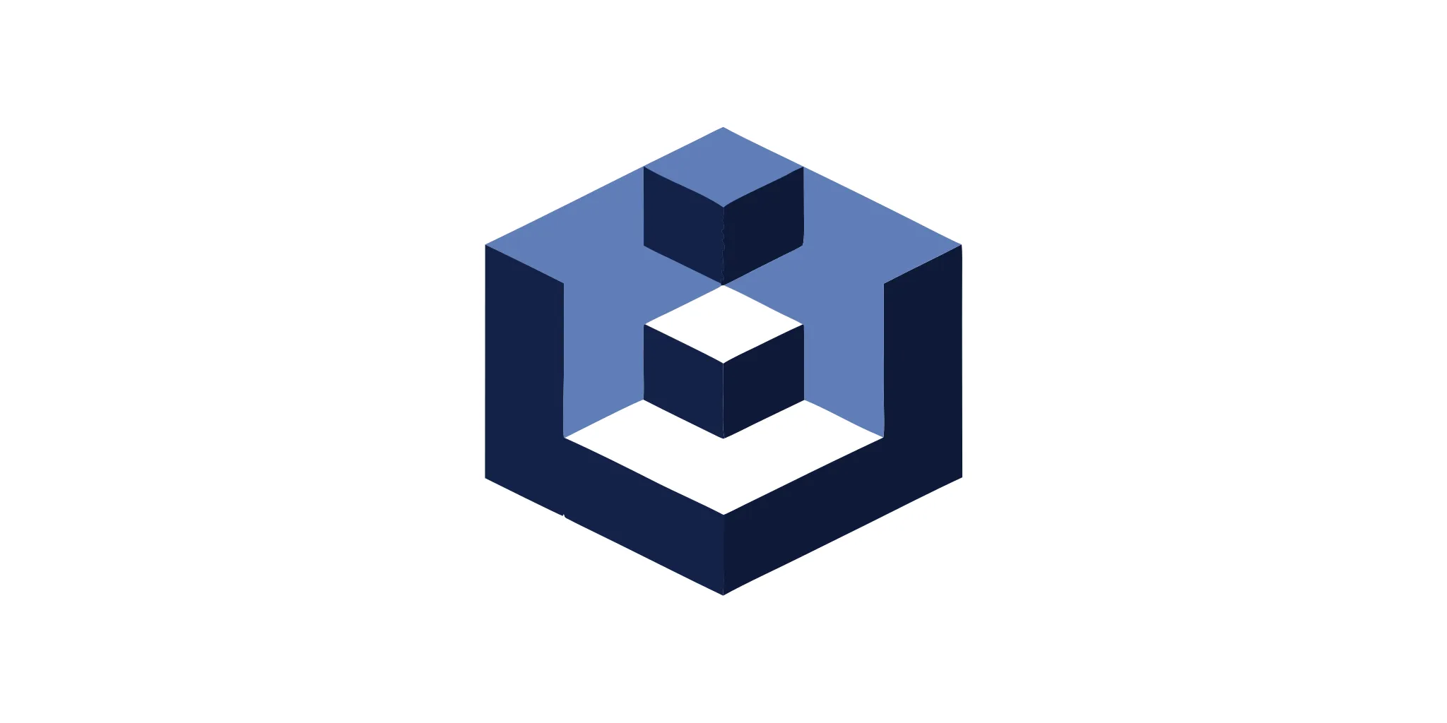 Blue geometric logo for API integration services, connecting data and automating business processes.