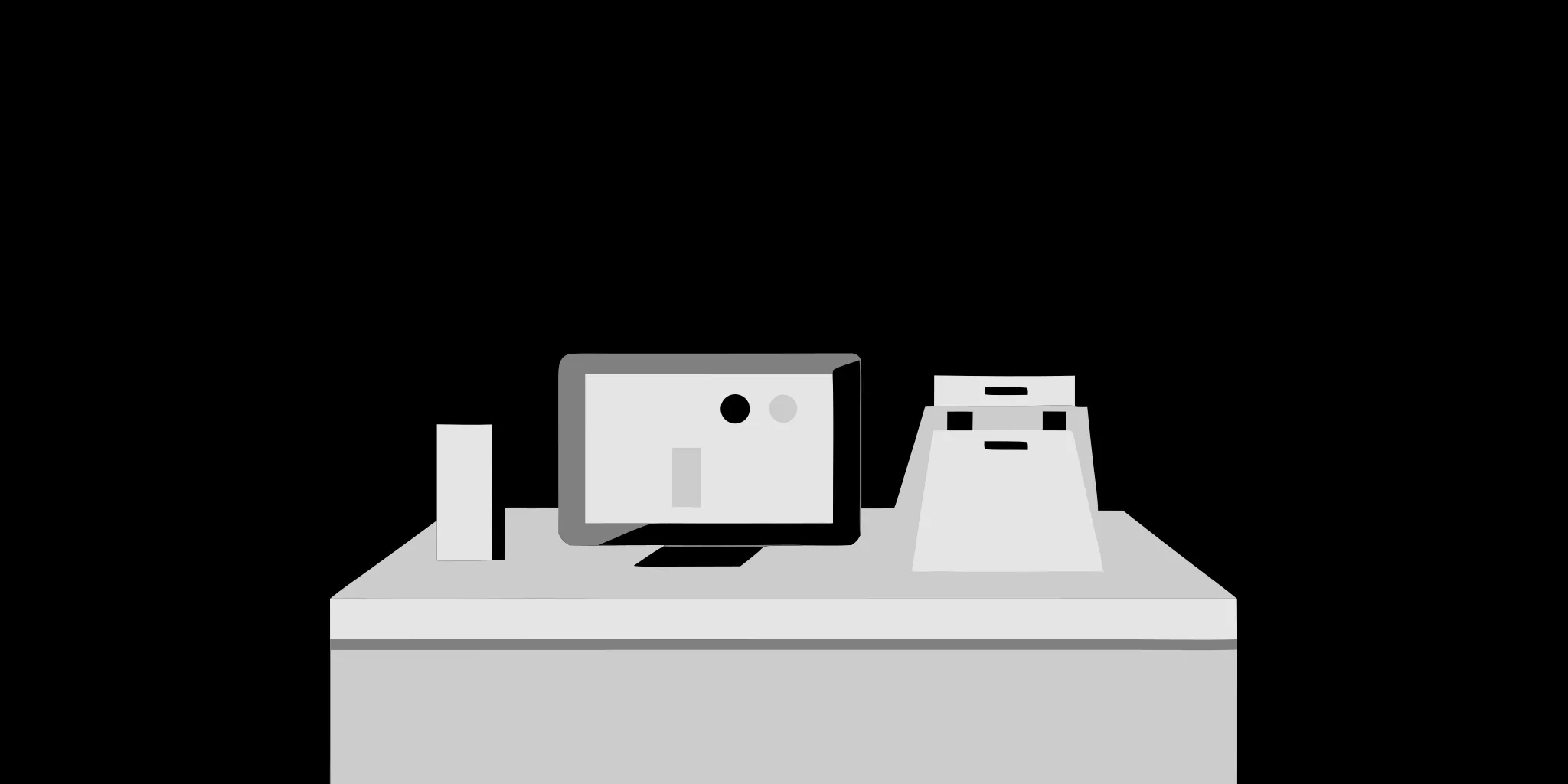 A retail asset tracking system with a barcode scanner and computer on a checkout counter.