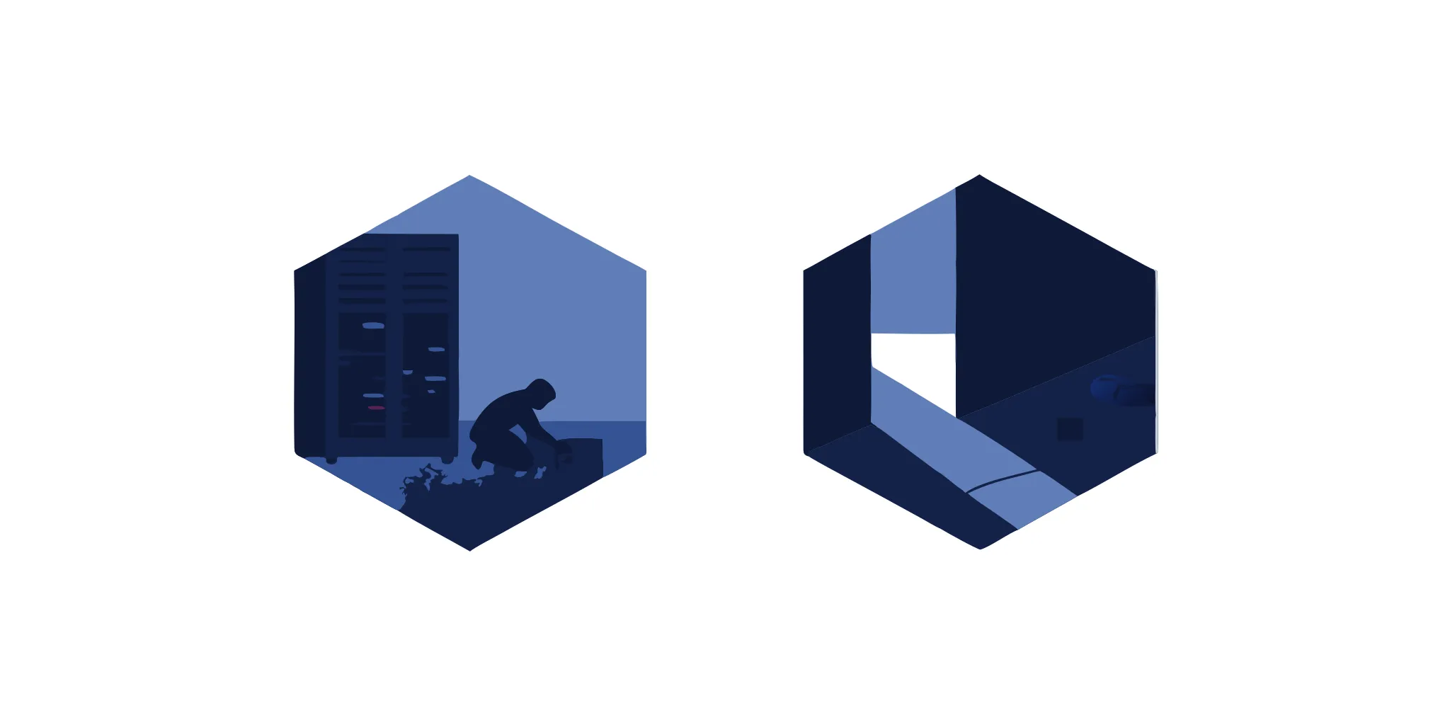 Icons of a technician performing break fix services on a server and security camera.
