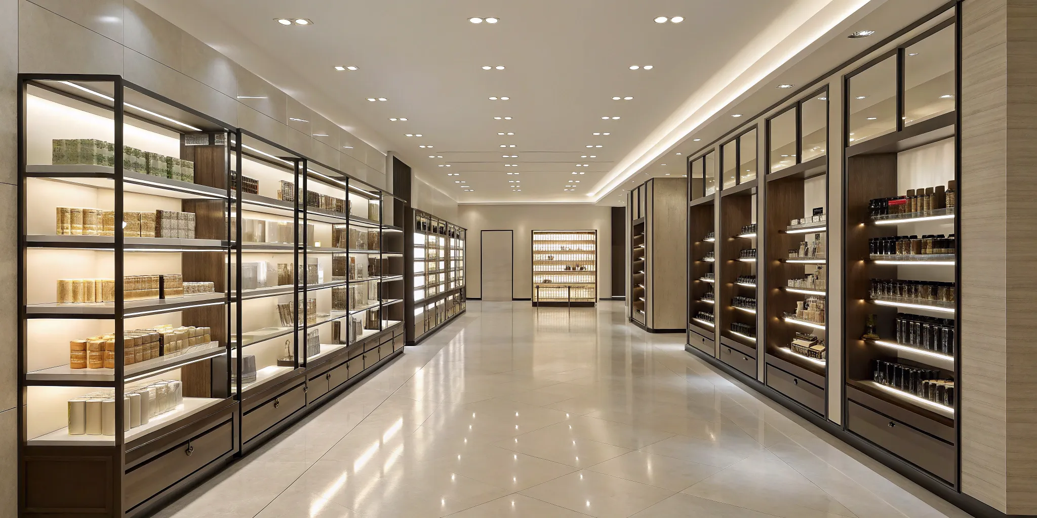 Gondola shelving configurations in a retail setting.