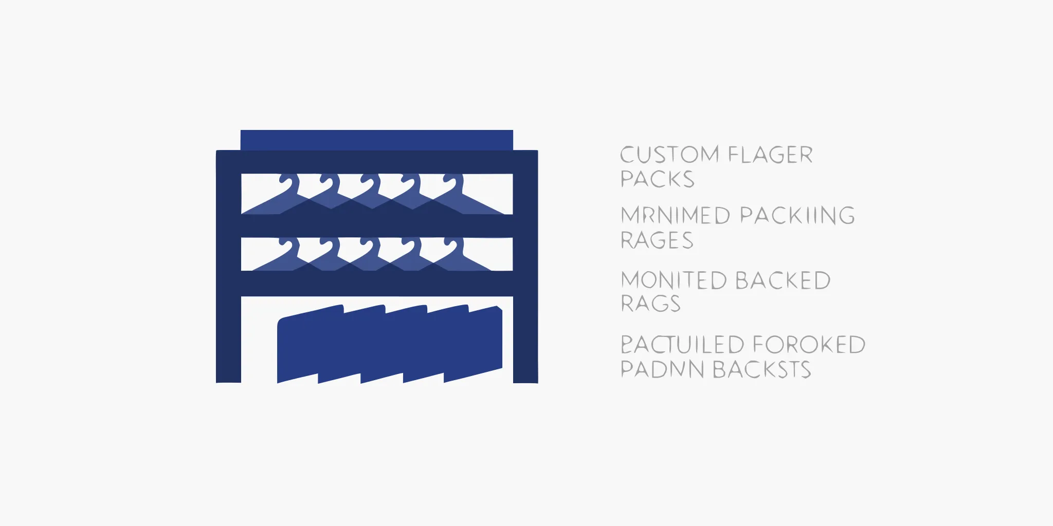 Icon of a blue custom display rack designed with hangers and shelving.