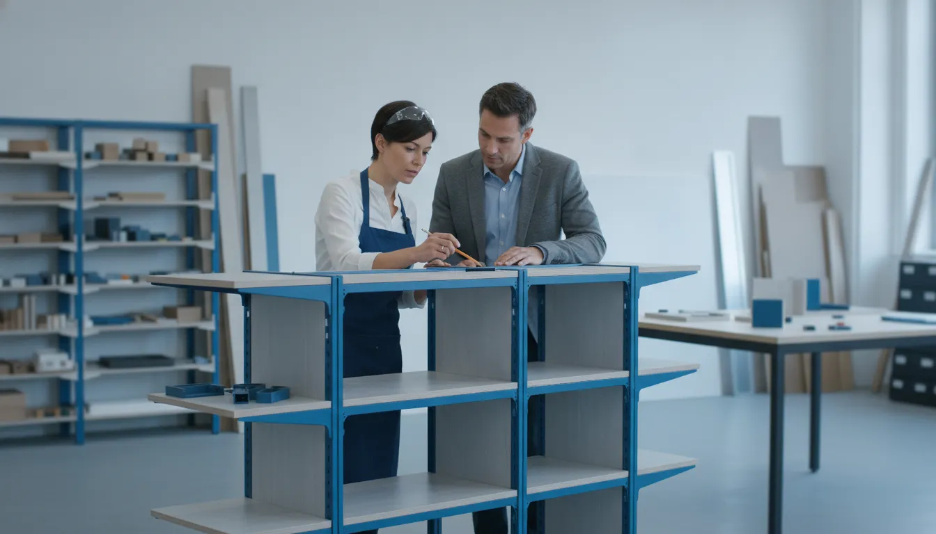Retail program manager and engineer reviewing a fixture prototype