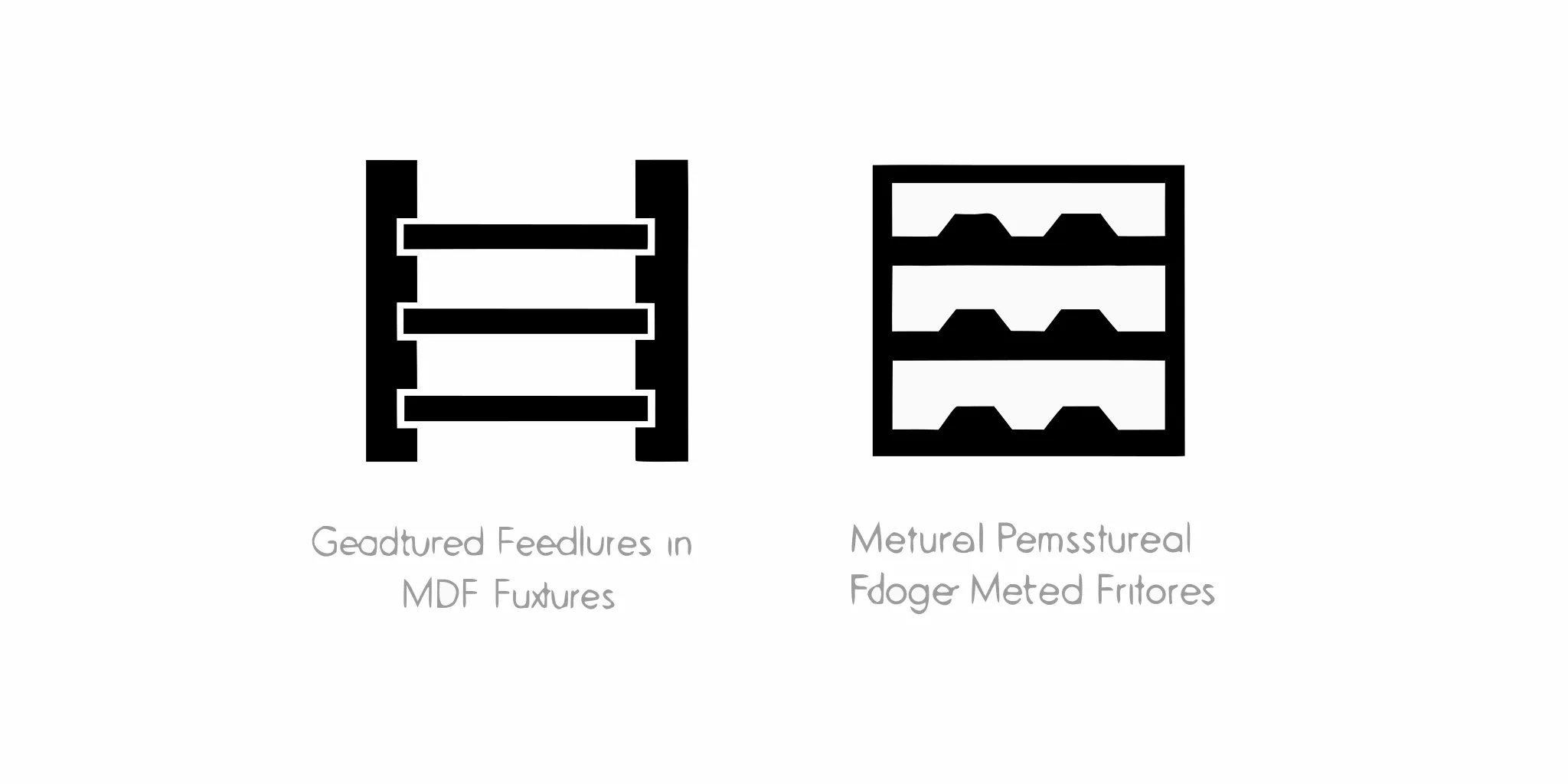 Cross-section illustration showing value engineering material layers with MDF core and wood veneer alongside optimized metal shelving gauges