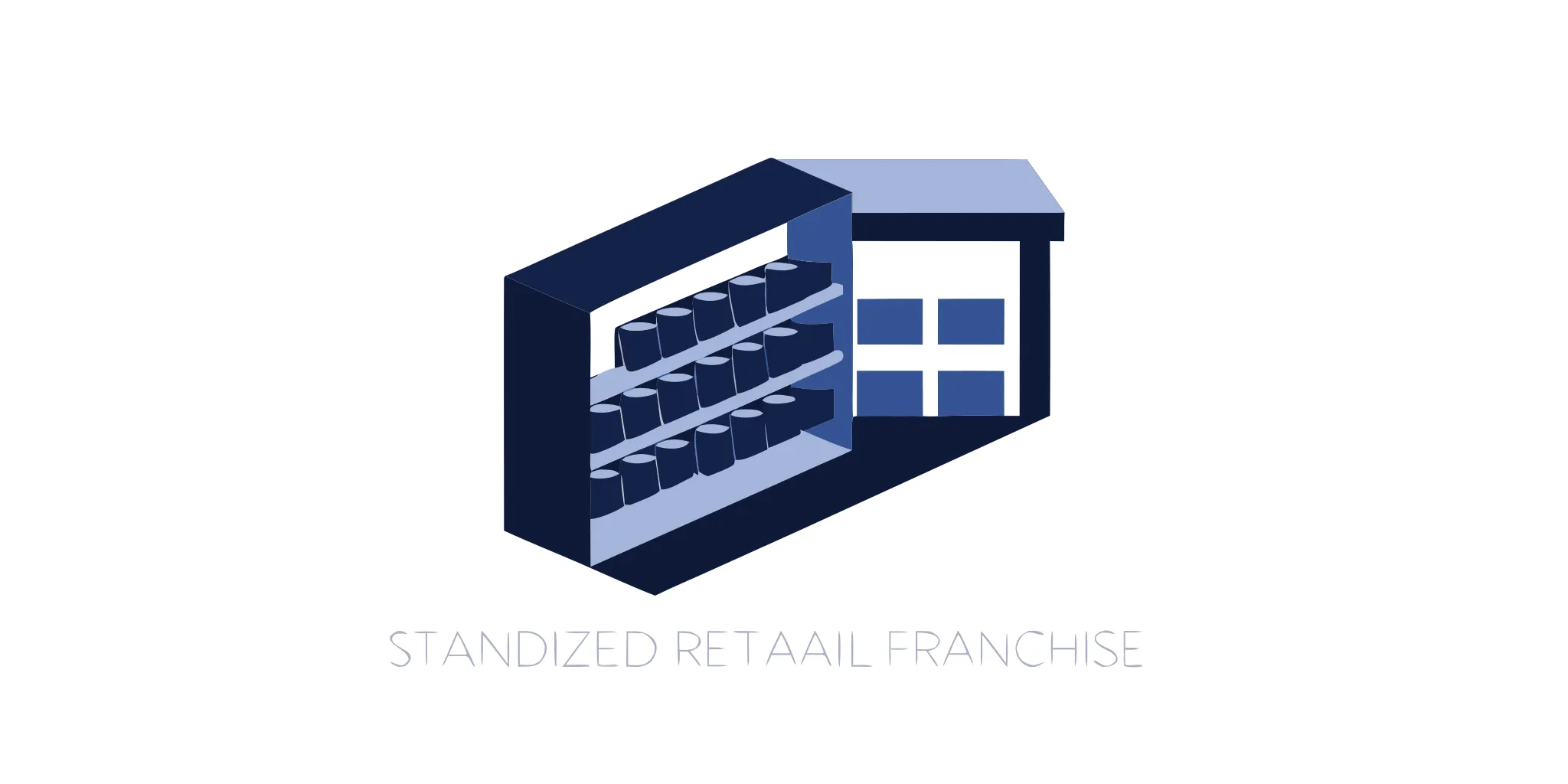 Standardized modular gondola shelving units in a modern retail franchise store