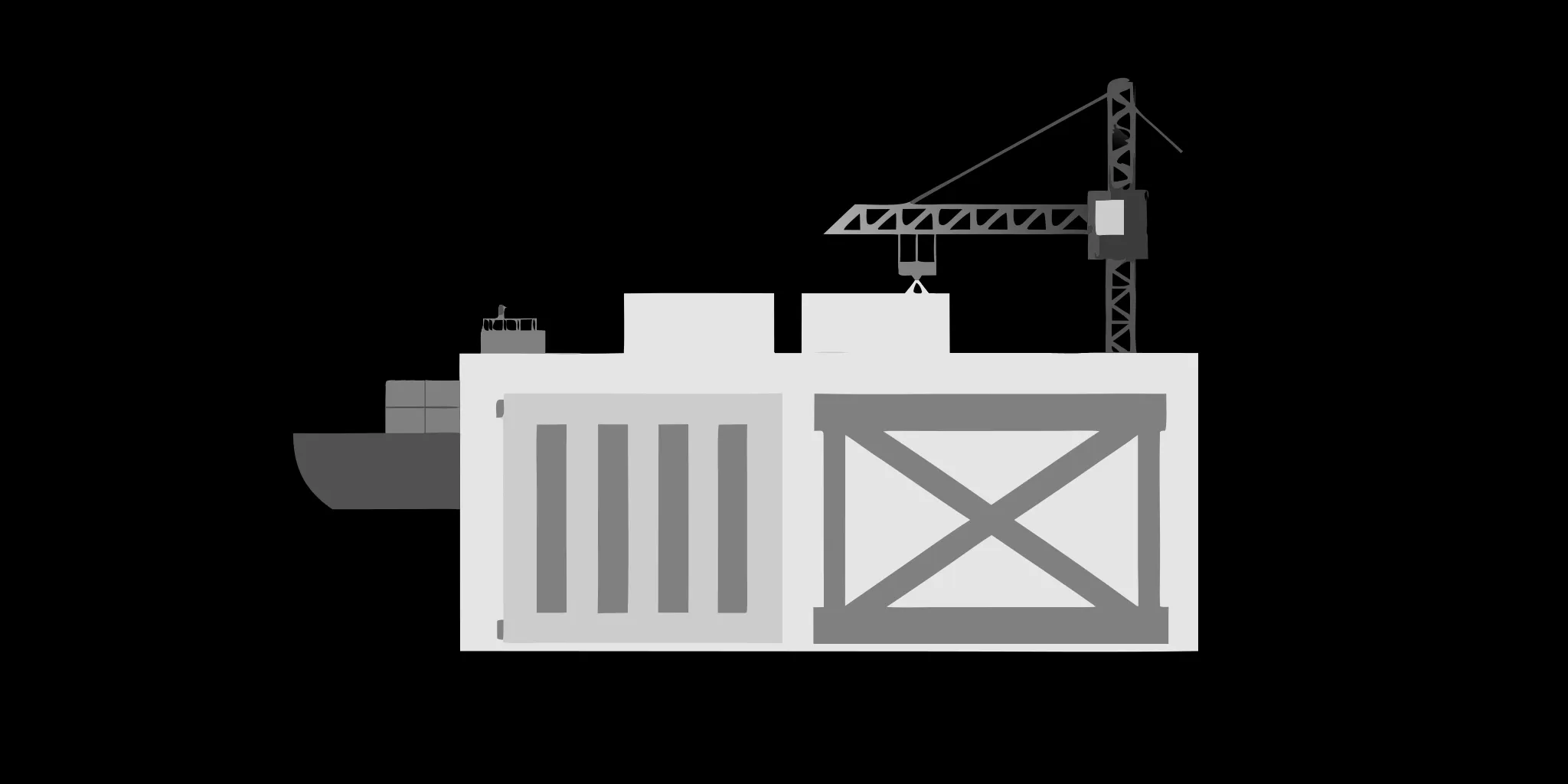 Shipping container being loaded at a cargo port for international retail fixture logistics