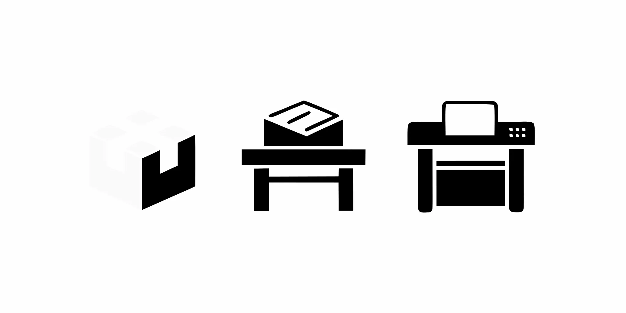 Key components of an inventory labeling system: a box, label, and printer.