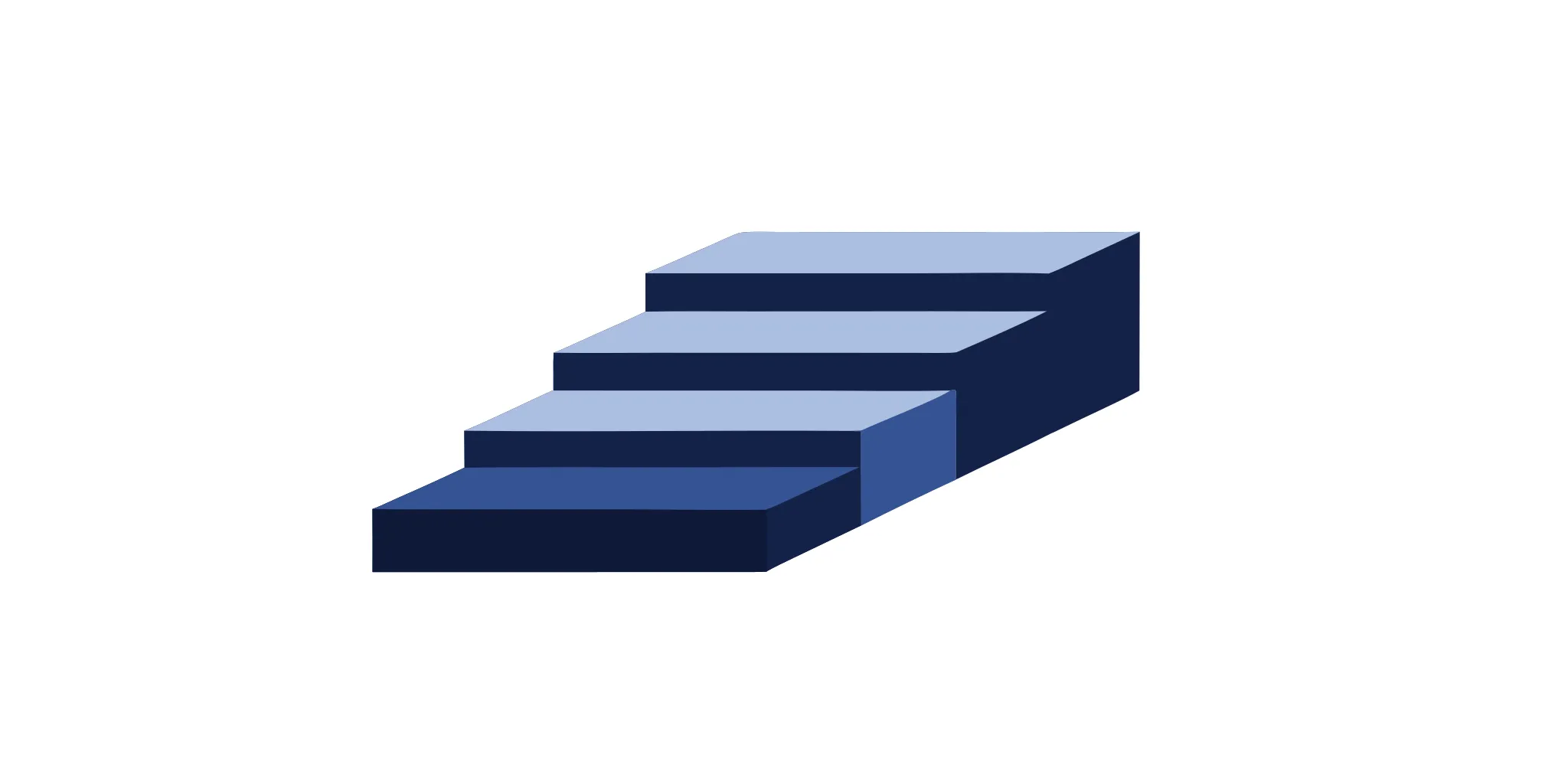 Blue product risers in a stair-step design for merchandising displays.