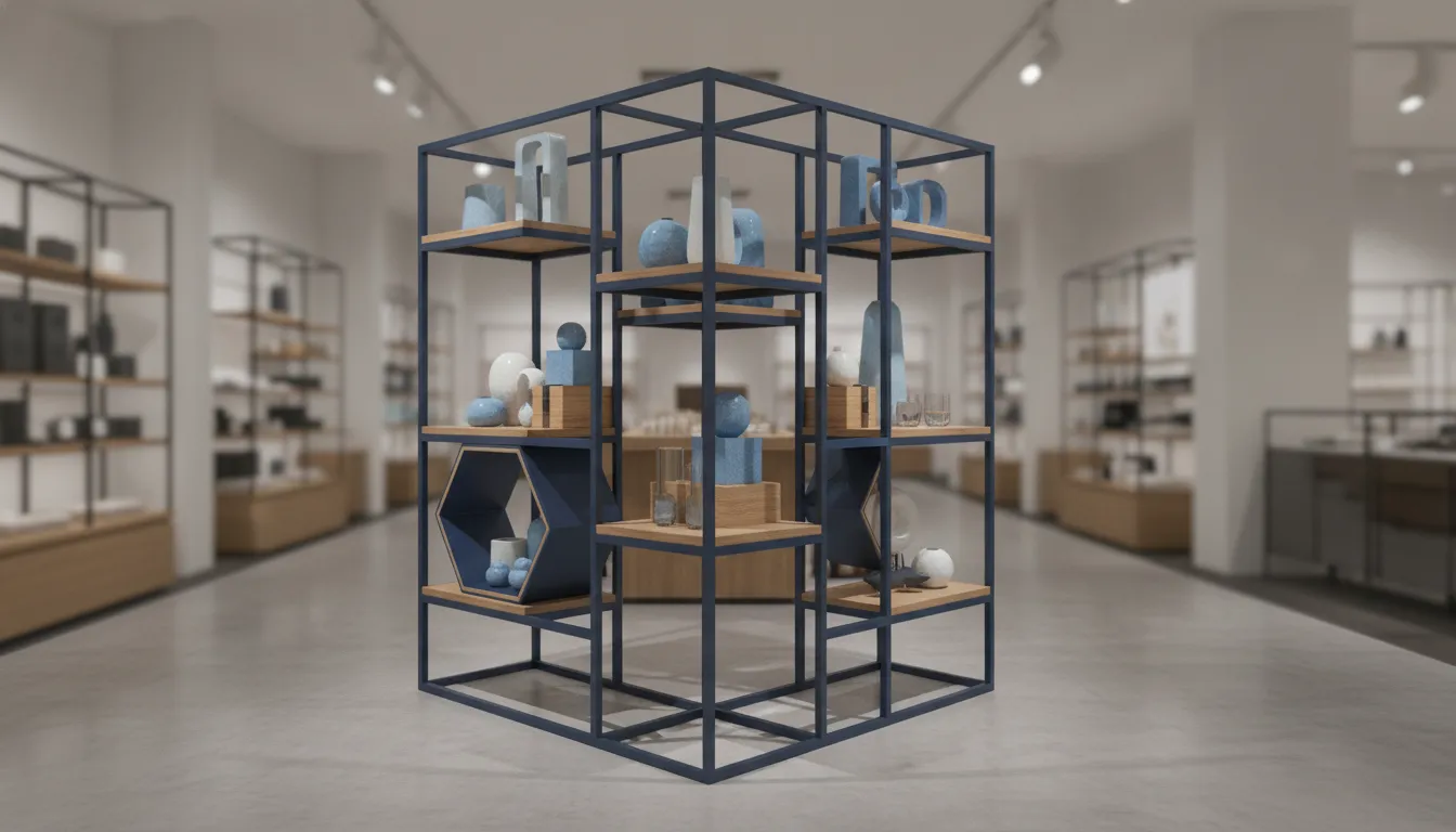 Modern retail display stand presenting merchandise in a specialty store