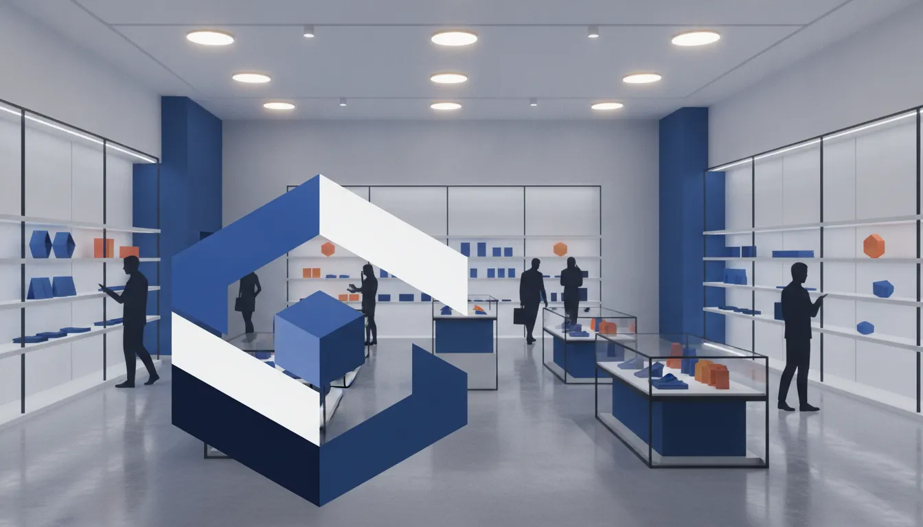Modern retail store interior with custom shelving and display fixtures guiding customer flow