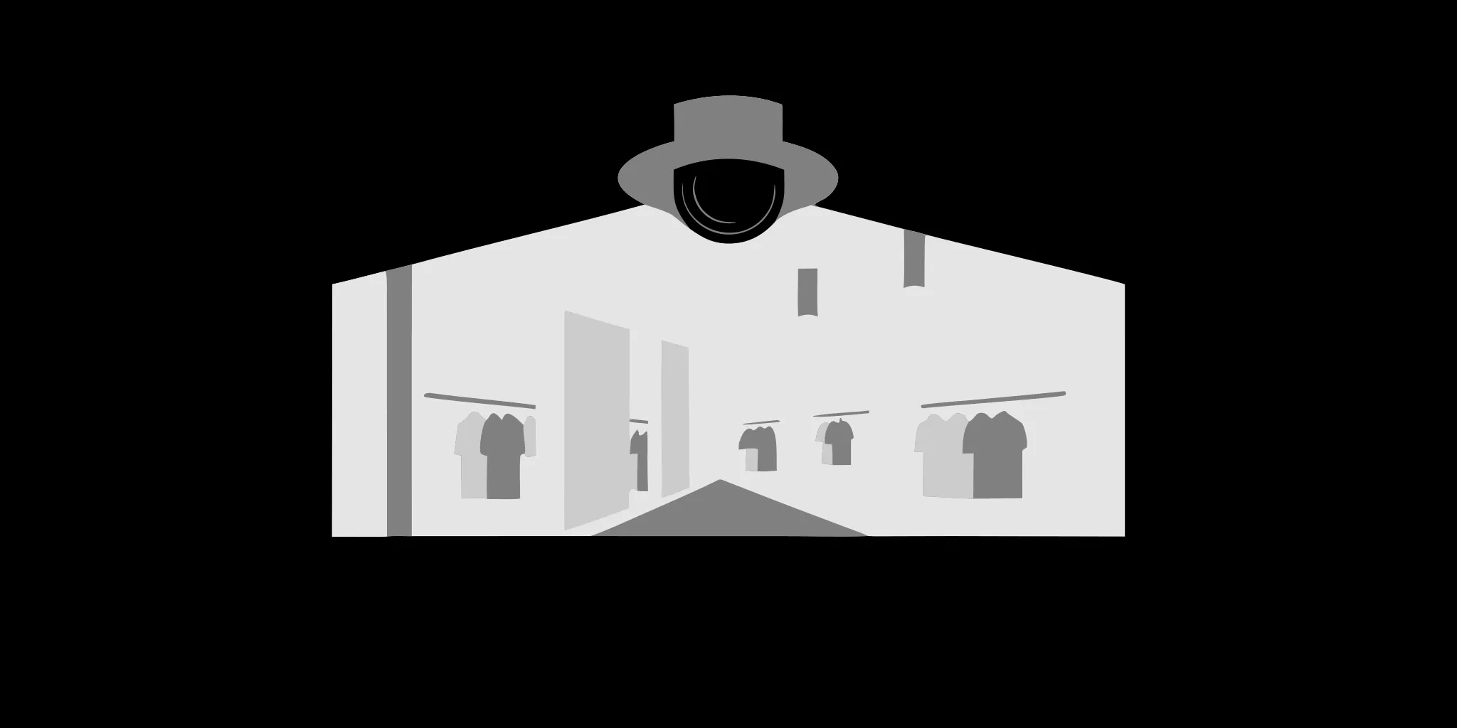 Retail store interior with a security camera for loss prevention.