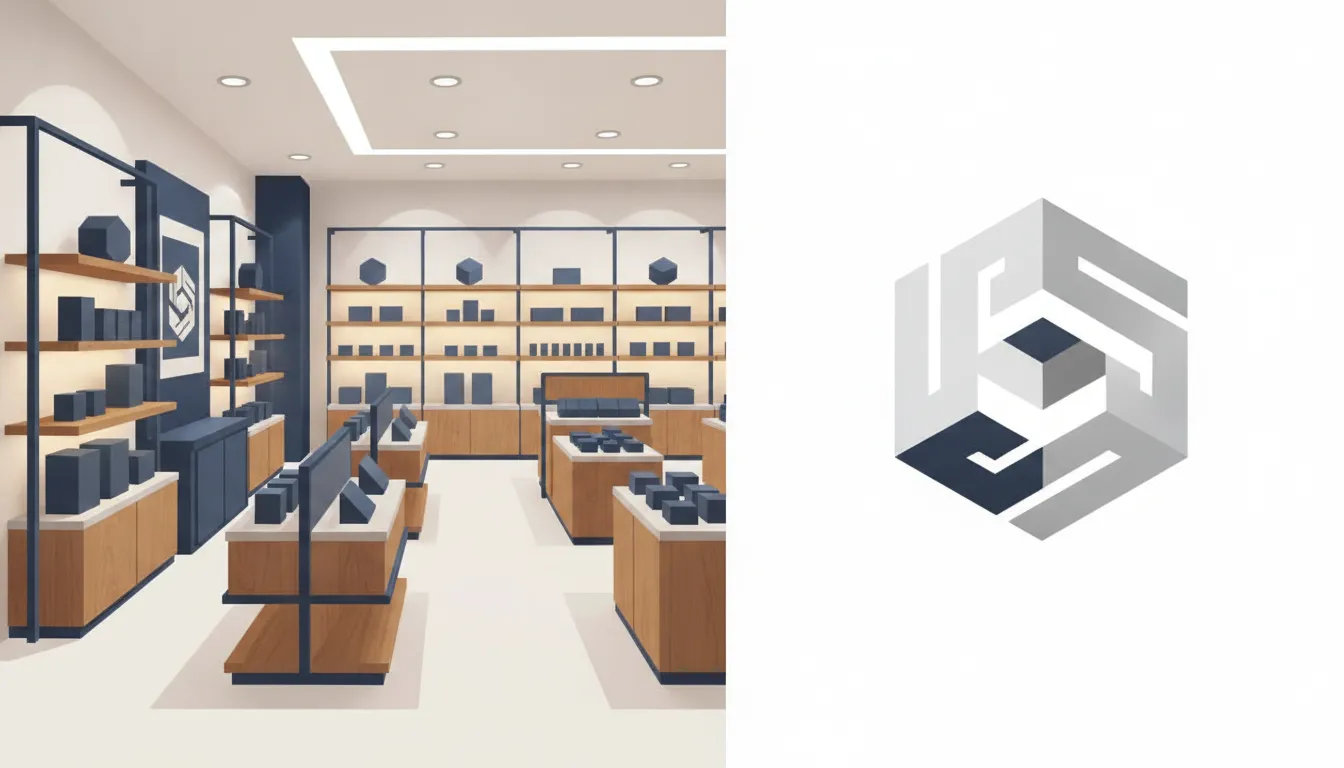 Modern retail store with coordinated shelving, floor, and countertop displays