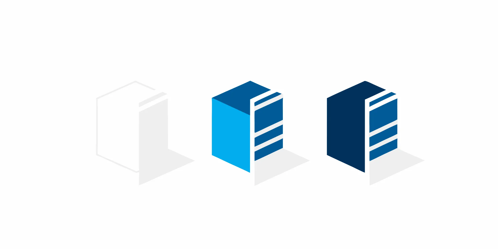 A variety of blue slatwall displays for retail merchandising.