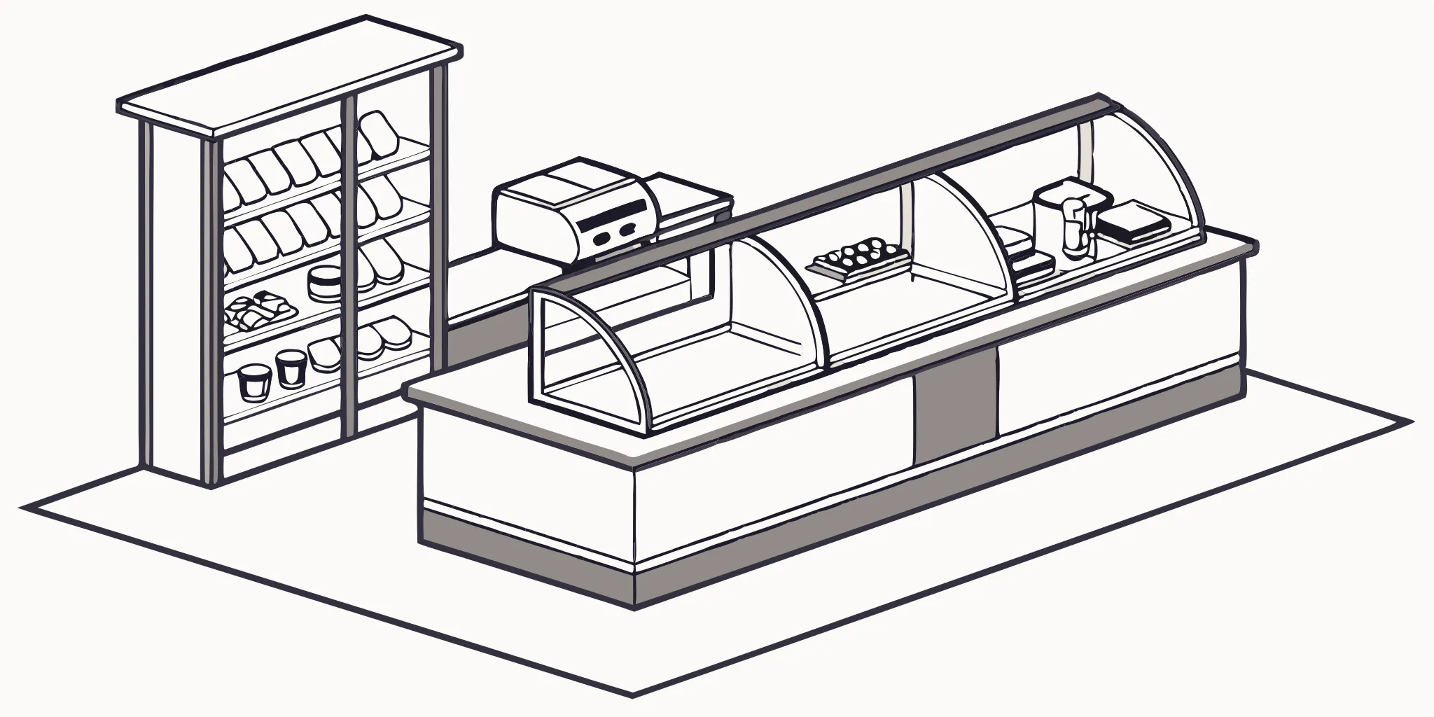 Tabletop displays showcase products on a retail counter.