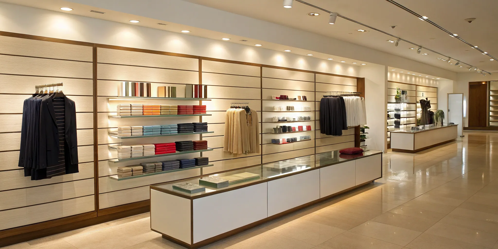 Slatwall display showcasing retail merchandise.